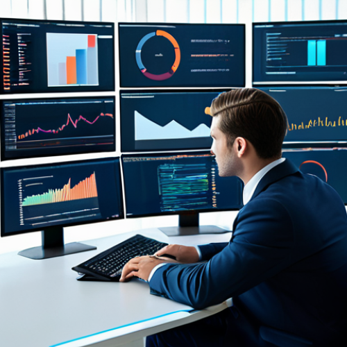 Home 8 A highly focused professional individual, fully clothed in a modest business suit, sitting at a sleek, modern desk in a bright, futuristic office. The individual is intently engaging with multiple digital screens displaying complex data visualizations and code, symbolizing advanced skills acquired through self-learning. The pose is natural and demonstrates deep concentration. The background is clean and minimalist, emphasizing a tech-forward environment. Perfect anatomy, correct proportions, well-formed hands, proper finger count, natural body proportions, professional photography, high quality, safe for work, appropriate content, family-friendly.