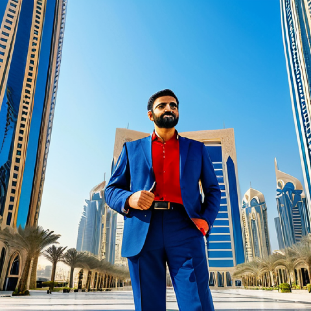 Modern Architect in Dubai** "A successful Arab architect, fully clothed in professional attire, stands confidently in front of a sleek, modern skyscraper in Dubai, United Arab Emirates. The building features intricate geometric patterns inspired by Islamic art. Clear blue sky, bright sunlight. Safe for work, appropriate content, perfect anatomy, professional photograph." **