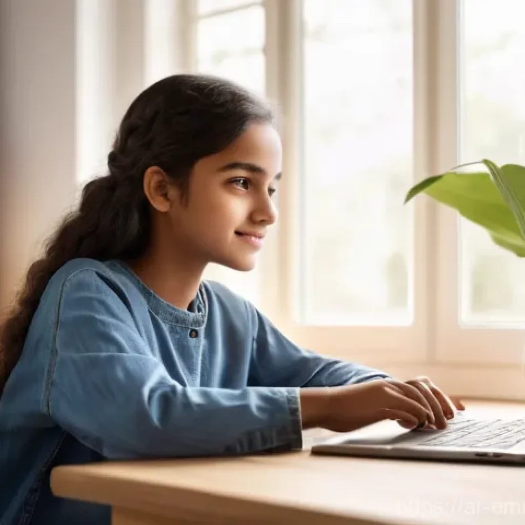자율적 교육의 기술적 발전 - **Prompt 1: Personalized AI Learning Journey** A focused, bright-eyed Arab teenage girl, wearing...