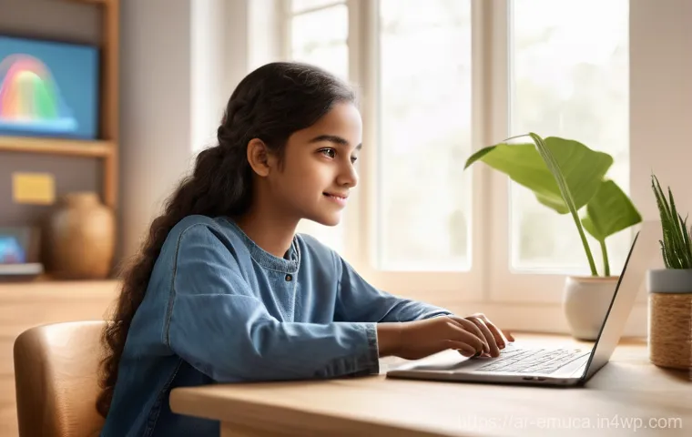 자율적 교육의 기술적 발전 - **Prompt 1: Personalized AI Learning Journey** A focused, bright-eyed Arab teenage girl, wearing...