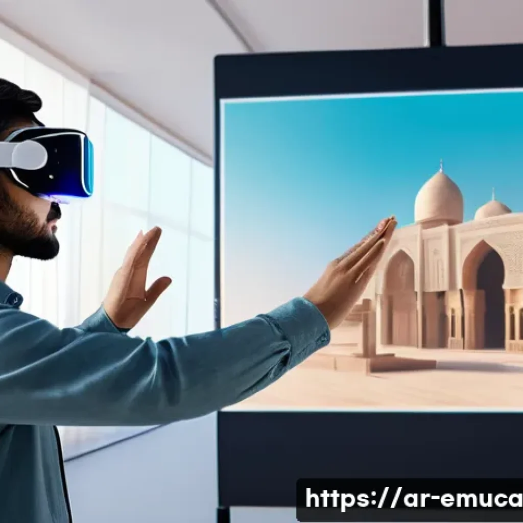 자율적 학습 촉진을 위한 기술 활용 - A futuristic Arabic classroom setting featuring a young adult student wearing modern casual clothing...