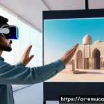 Home 22 자율적 학습 촉진을 위한 기술 활용 - A futuristic Arabic classroom setting featuring a young adult student wearing modern casual clothing...